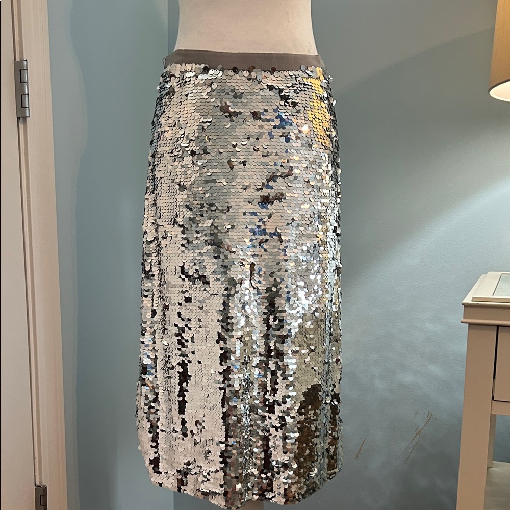 J. Crew Silver Sequin Midi Skirt